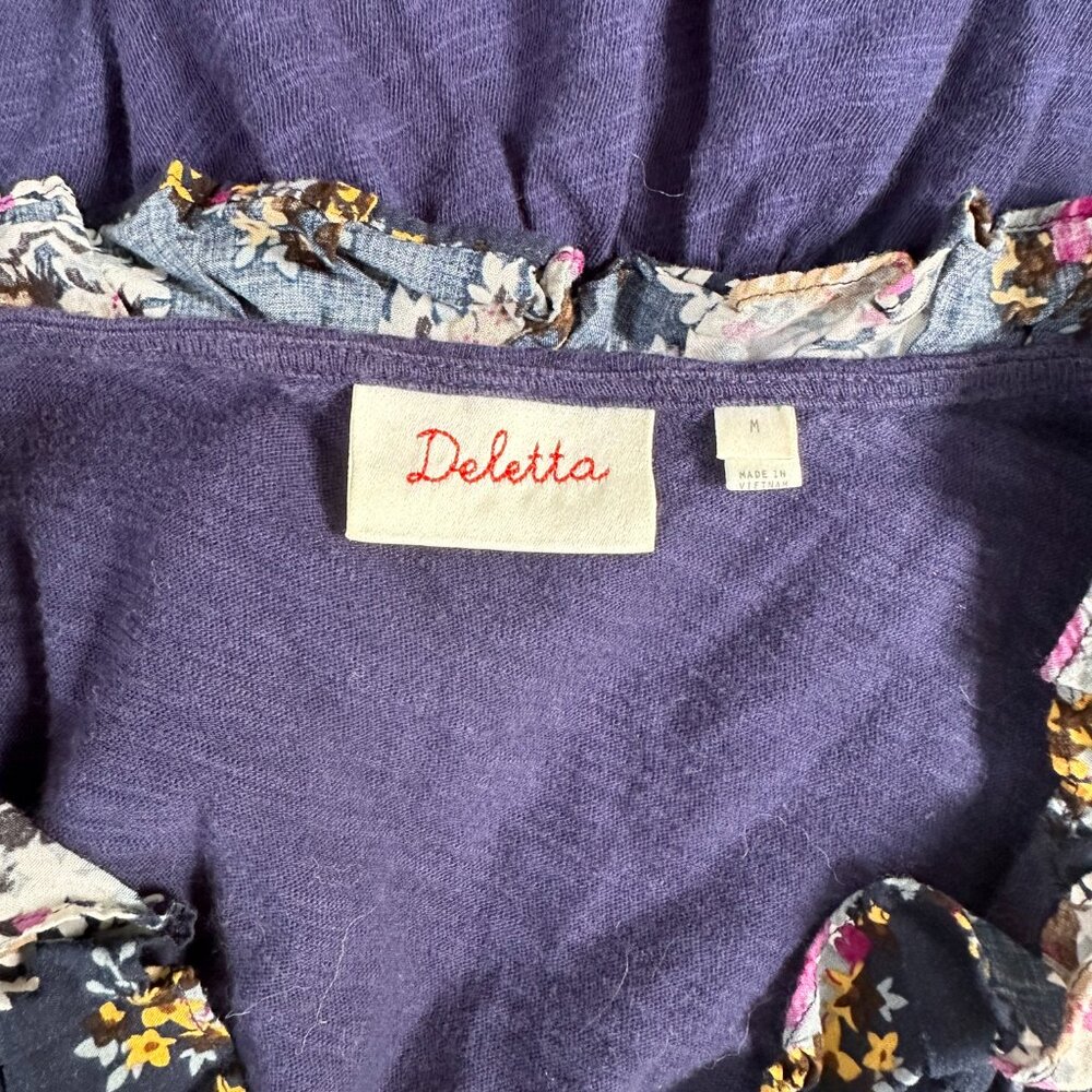 Anthropologie Deletta Ruffle Tank Top Floral Polka Dot Peplum Navy Medium - Picture 8 of 8